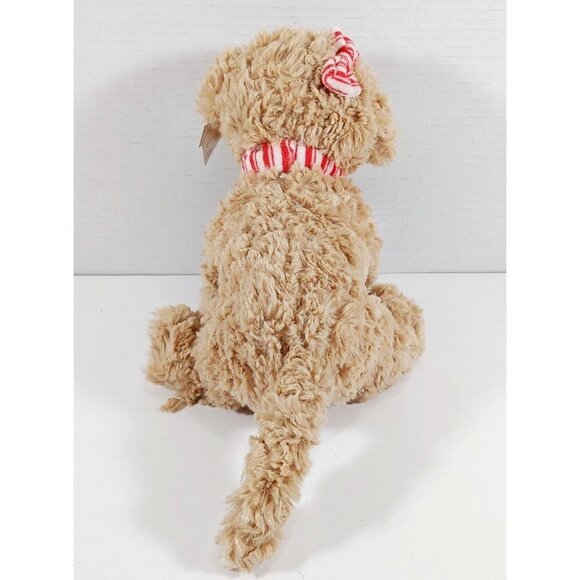 Petting Zoo Dog Plush w/Red Stripe Bow & Collar Stuffed Animal 14" brown - Picture 3 of 4